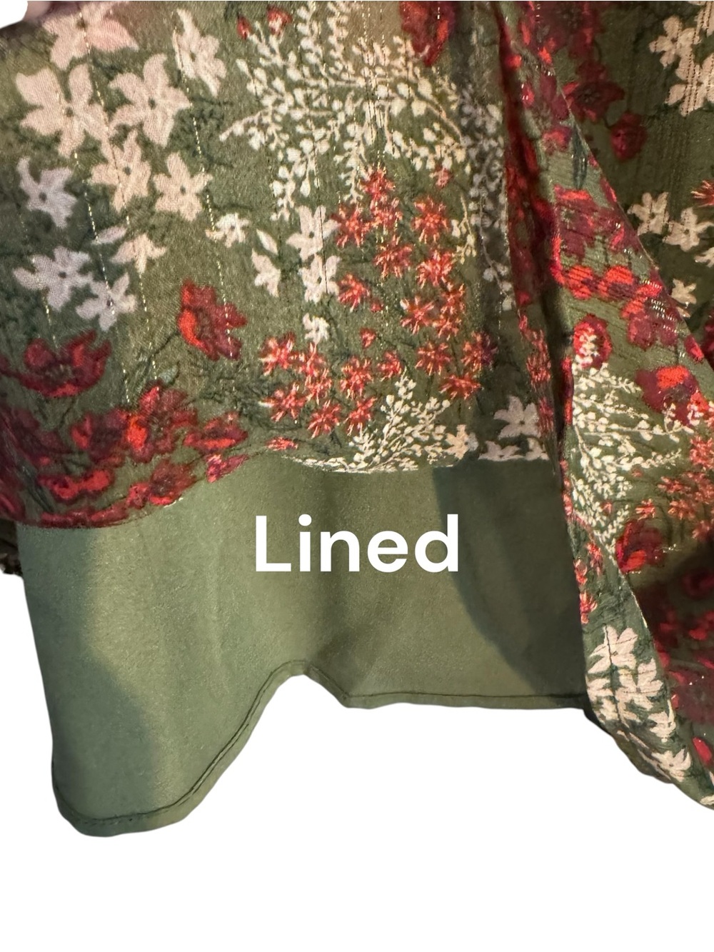 GORGEOUS Olive Floral Tie-Neck Peasant Blouse FALL!!! LARGE #W - Picture 4 of 11